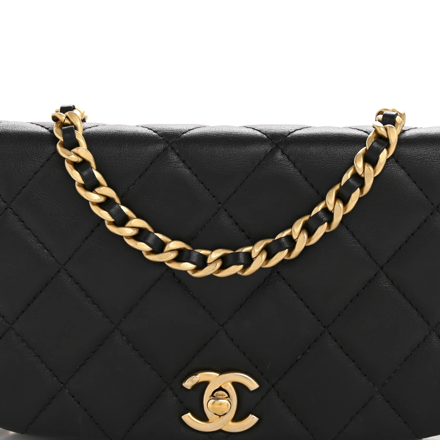 Calfskin Quilted Coco Mail Clutch With Chain Black - Top Club