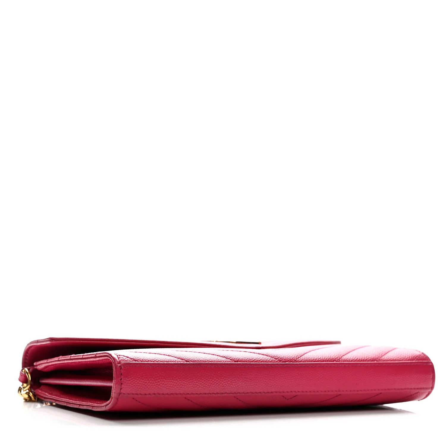 Grain De Poudre Matelasse Chevron Monogram Chain Wallet Lipstick Fuchsia - Top Club