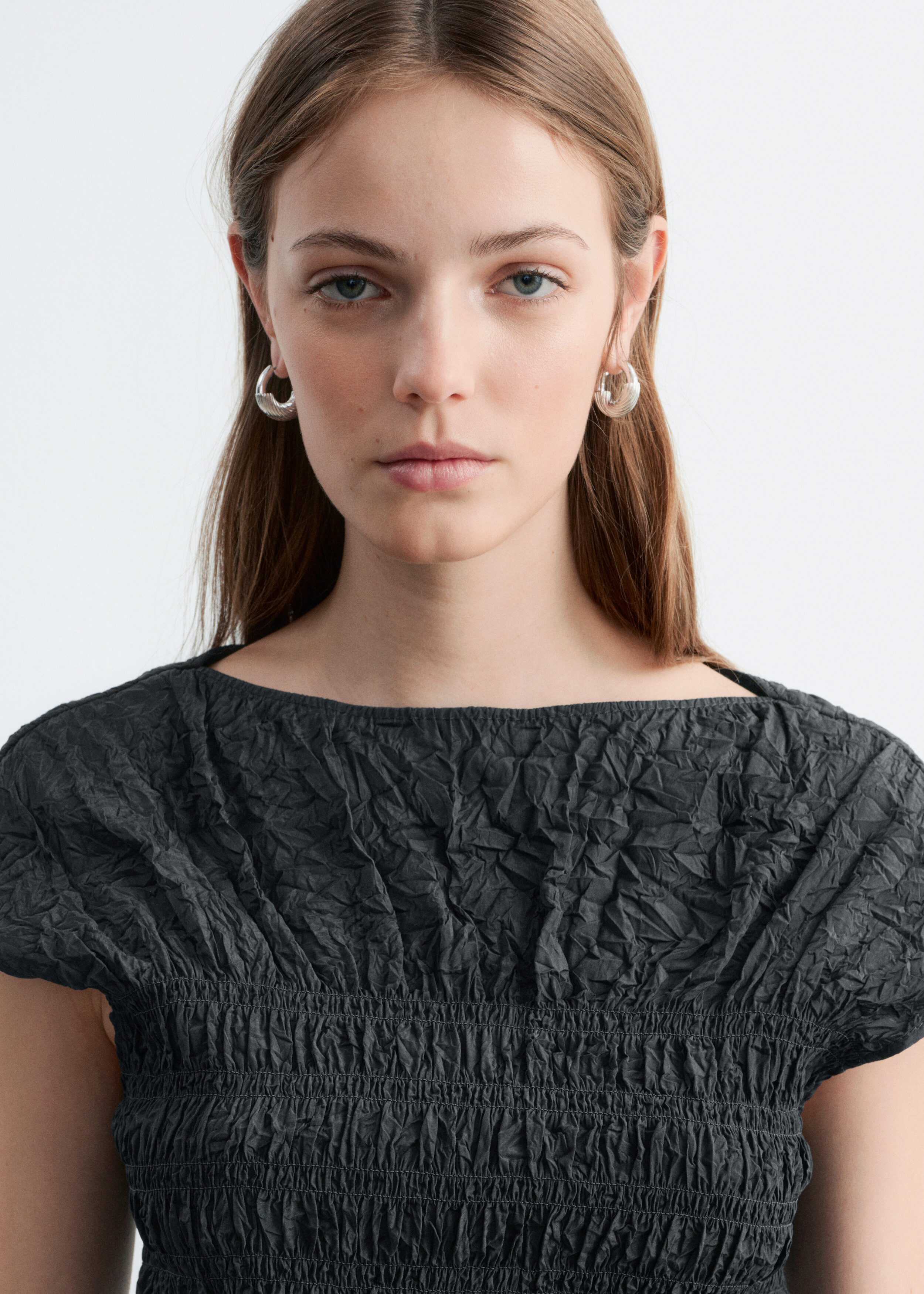 & Other Stories SMOCKED BOATNECK TOP