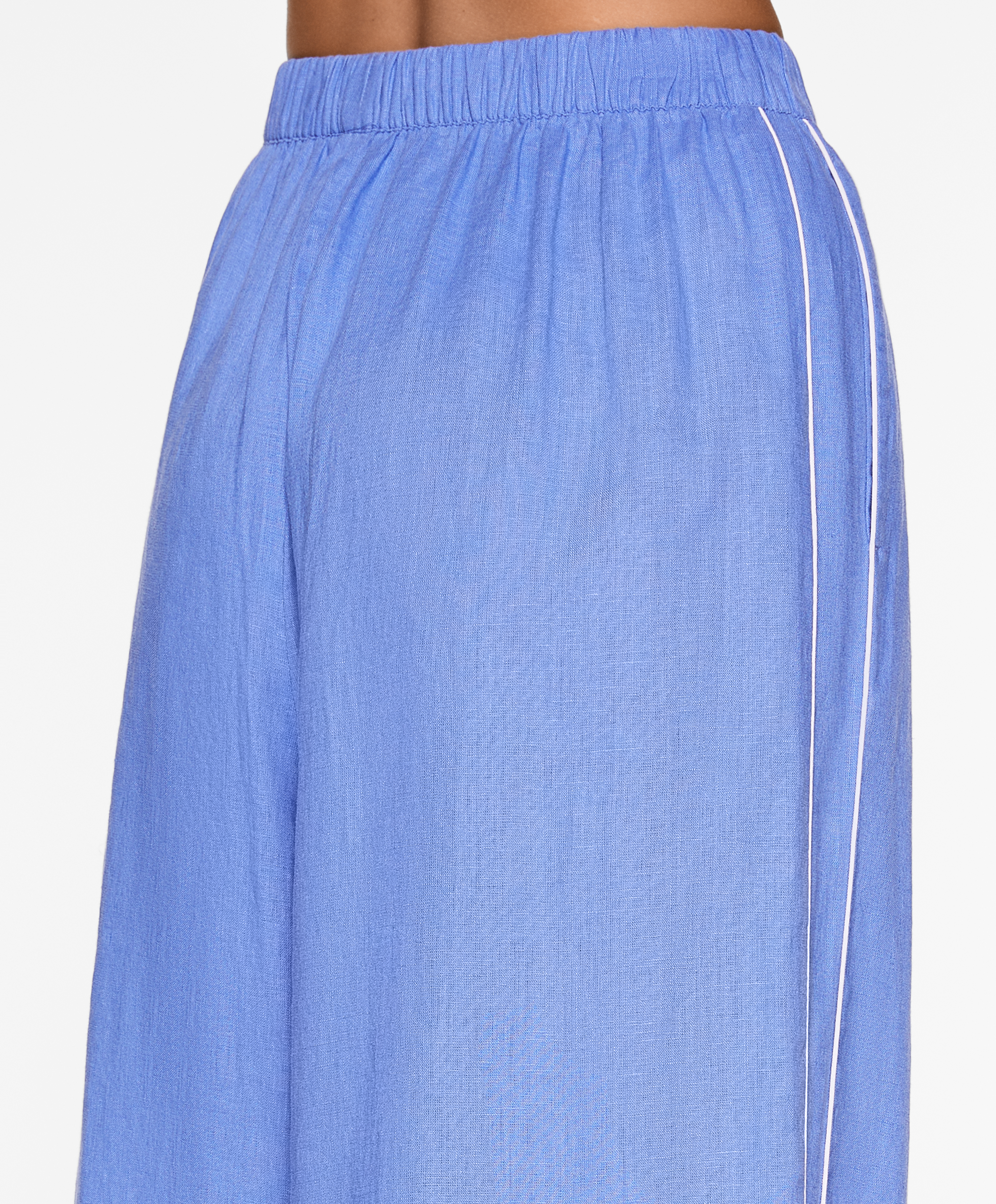 OYSHO 100% linen wide straight-leg trousers with piping