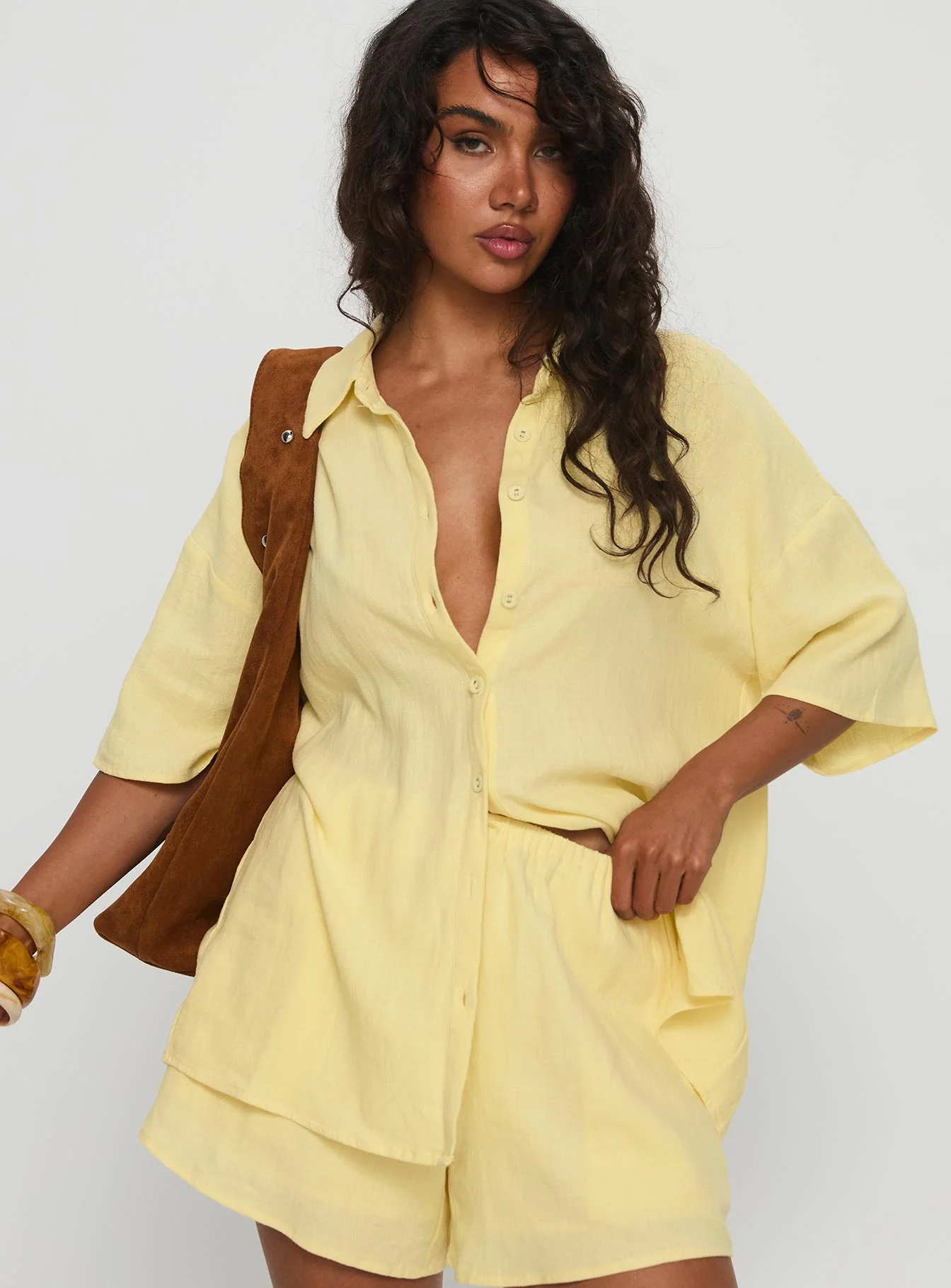 Peni Linen Button Down Top Yellow