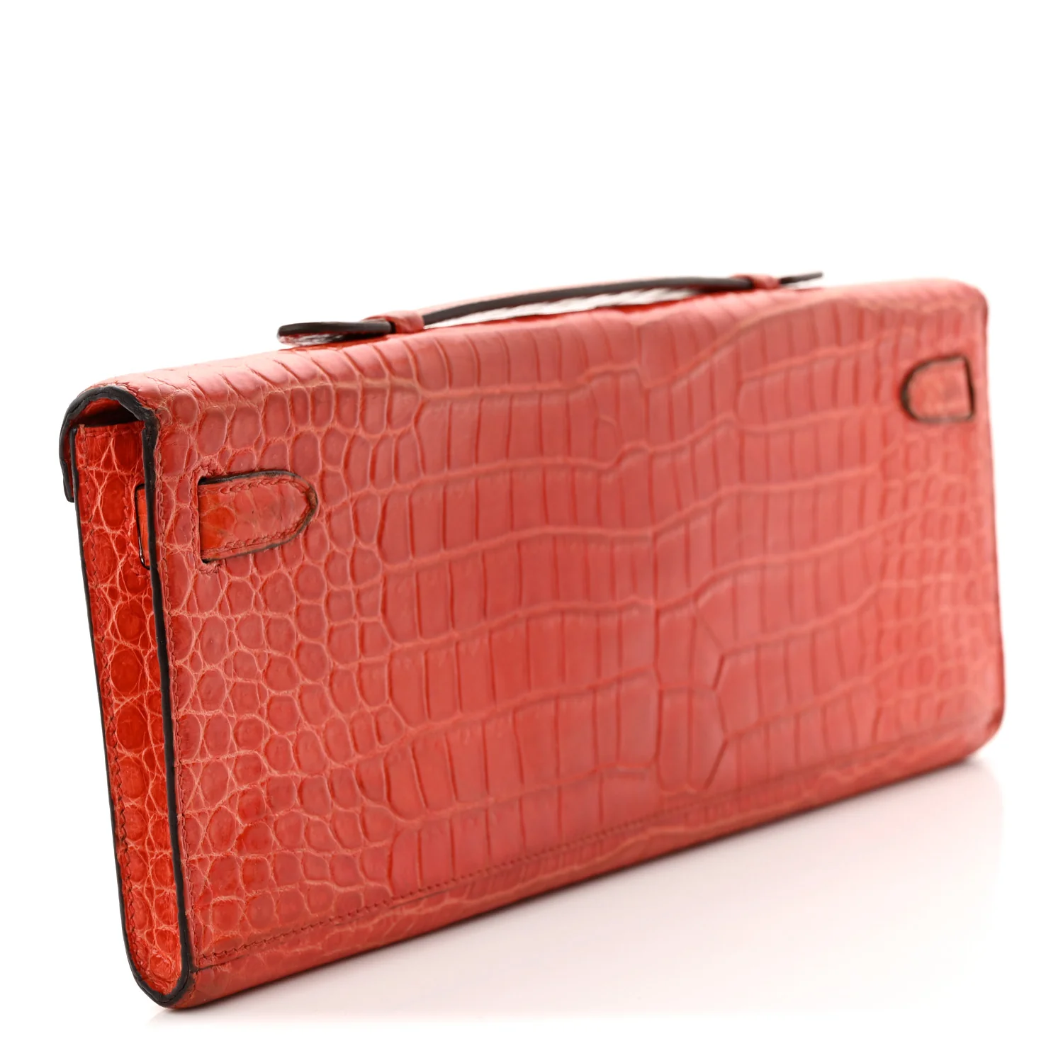 Shiny Porosus Crocodile Kelly Cut Pochette Orange Poppy - Top Club