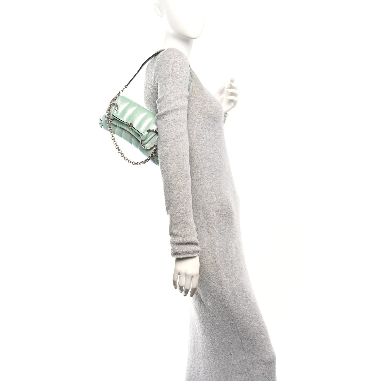 Iridescent Nappa Vertical Matelasse Small Maxi Horsebit Chain Shoulder Bag Iridescent Salvy Green