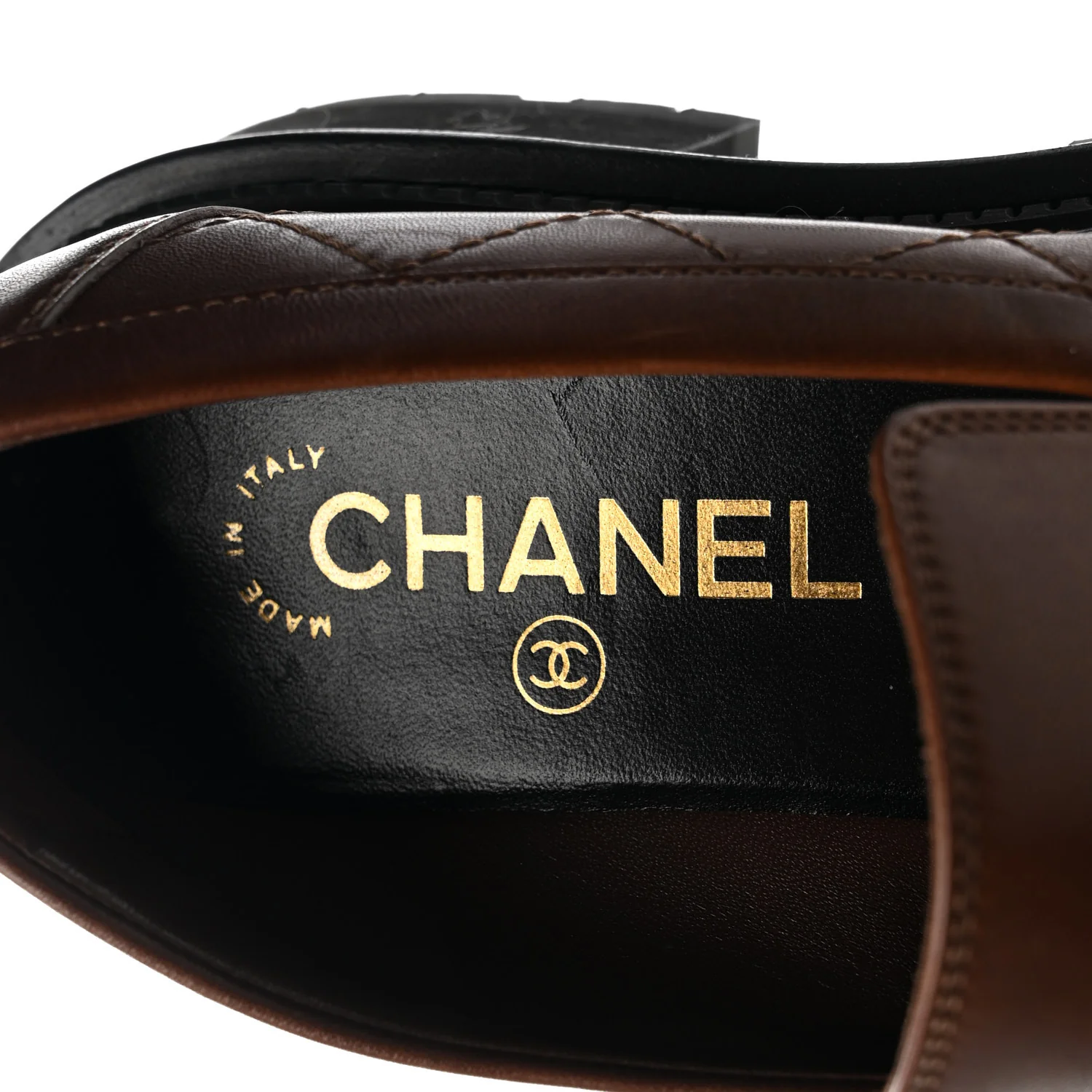 Calfskin Quilted CC Mocassin Loafers 36 Brown - Top Club