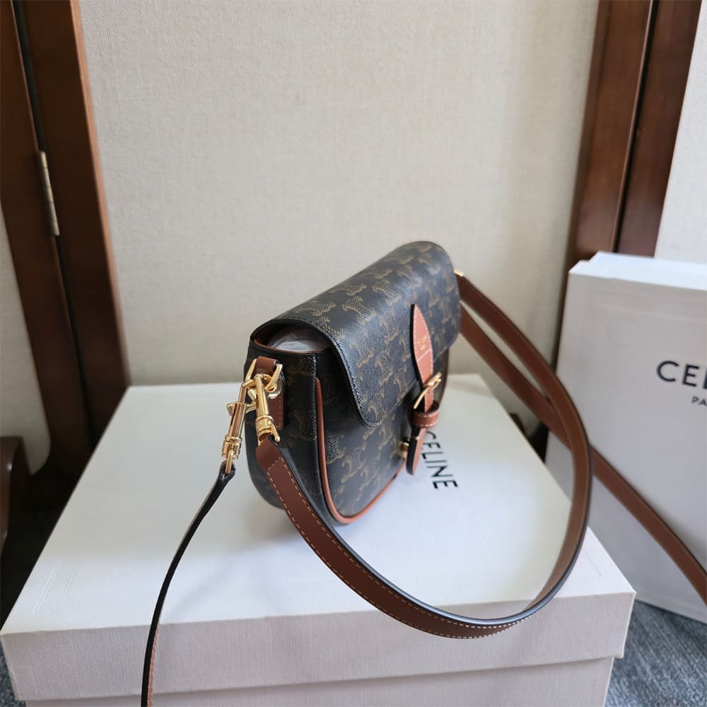 Celine FOLCO SHOULDER BAG IN Triomphe Canvas and Calfskin - Top Club