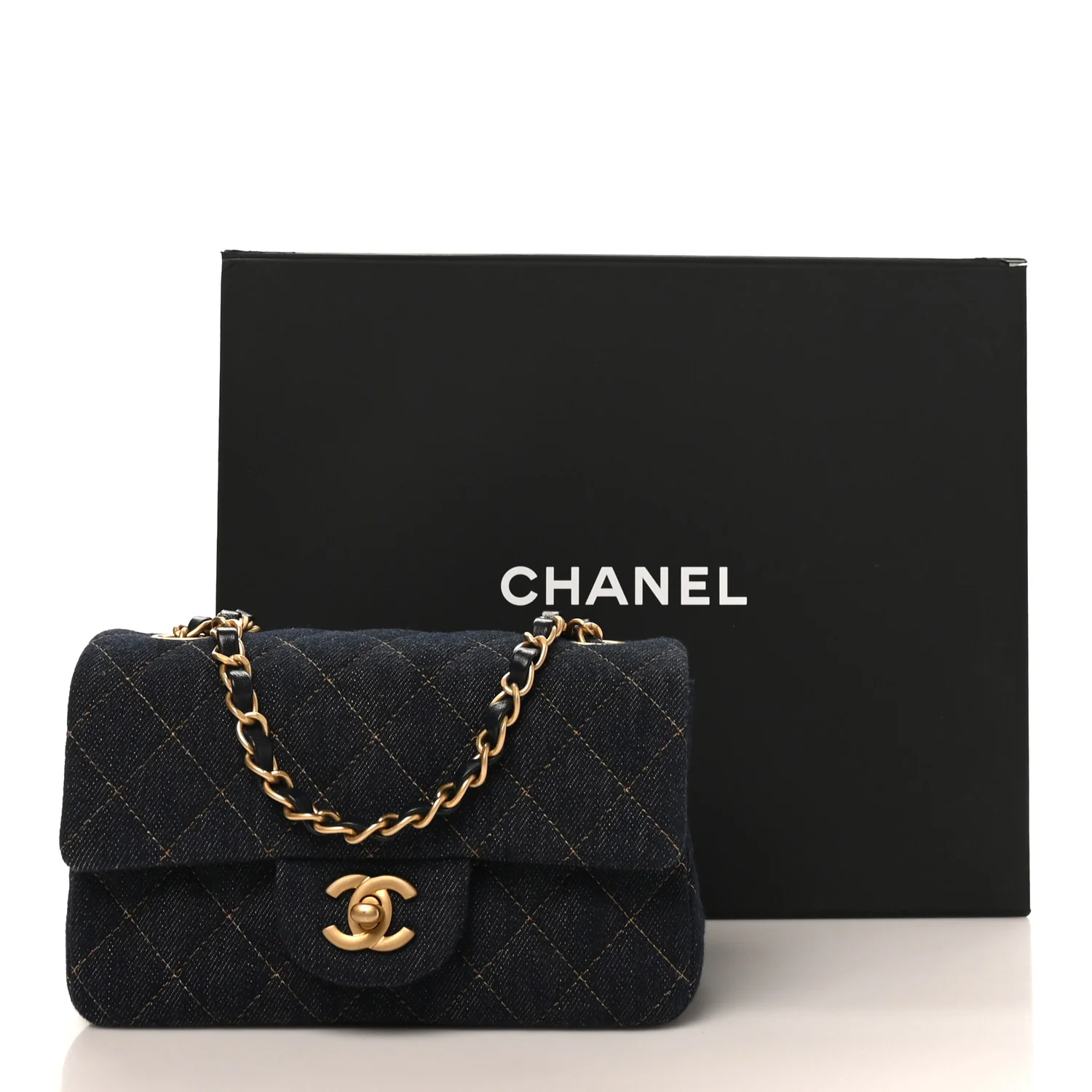 Denim Quilted Mini Rectangular Flap Dark Blue - Top Club