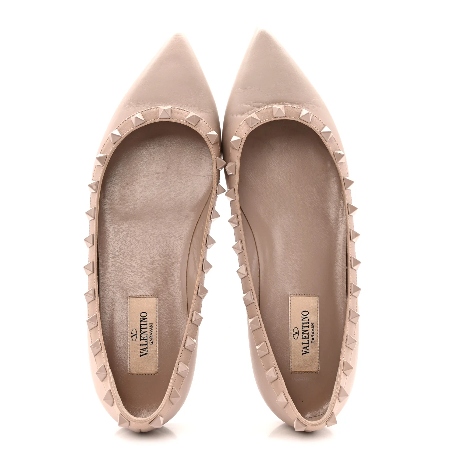 Calfskin Lacquered Monochrome Rockstud Ballerina Flats 38 Poudre - Top Club