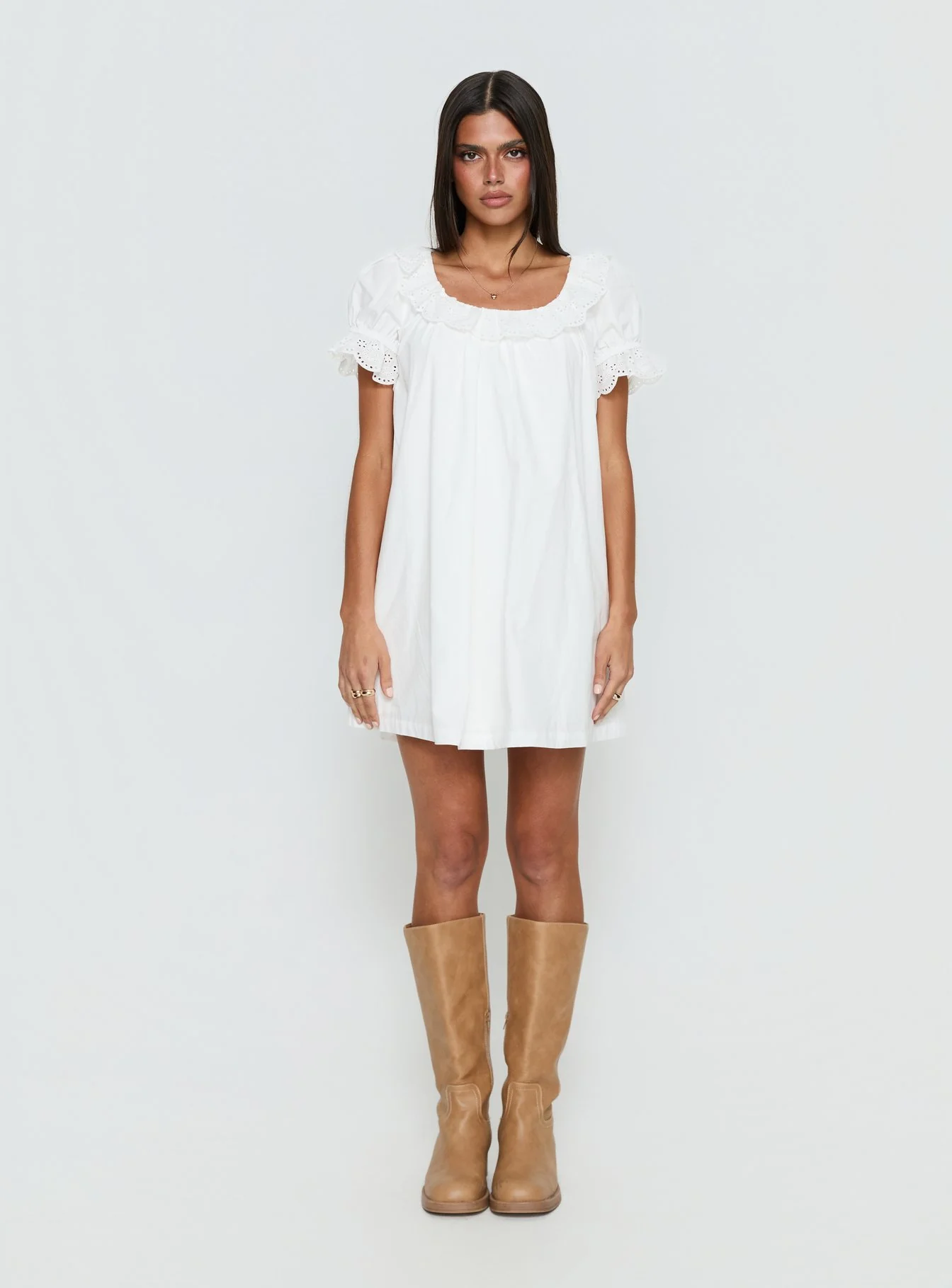 Trinka Frill Collared Mini Dress White