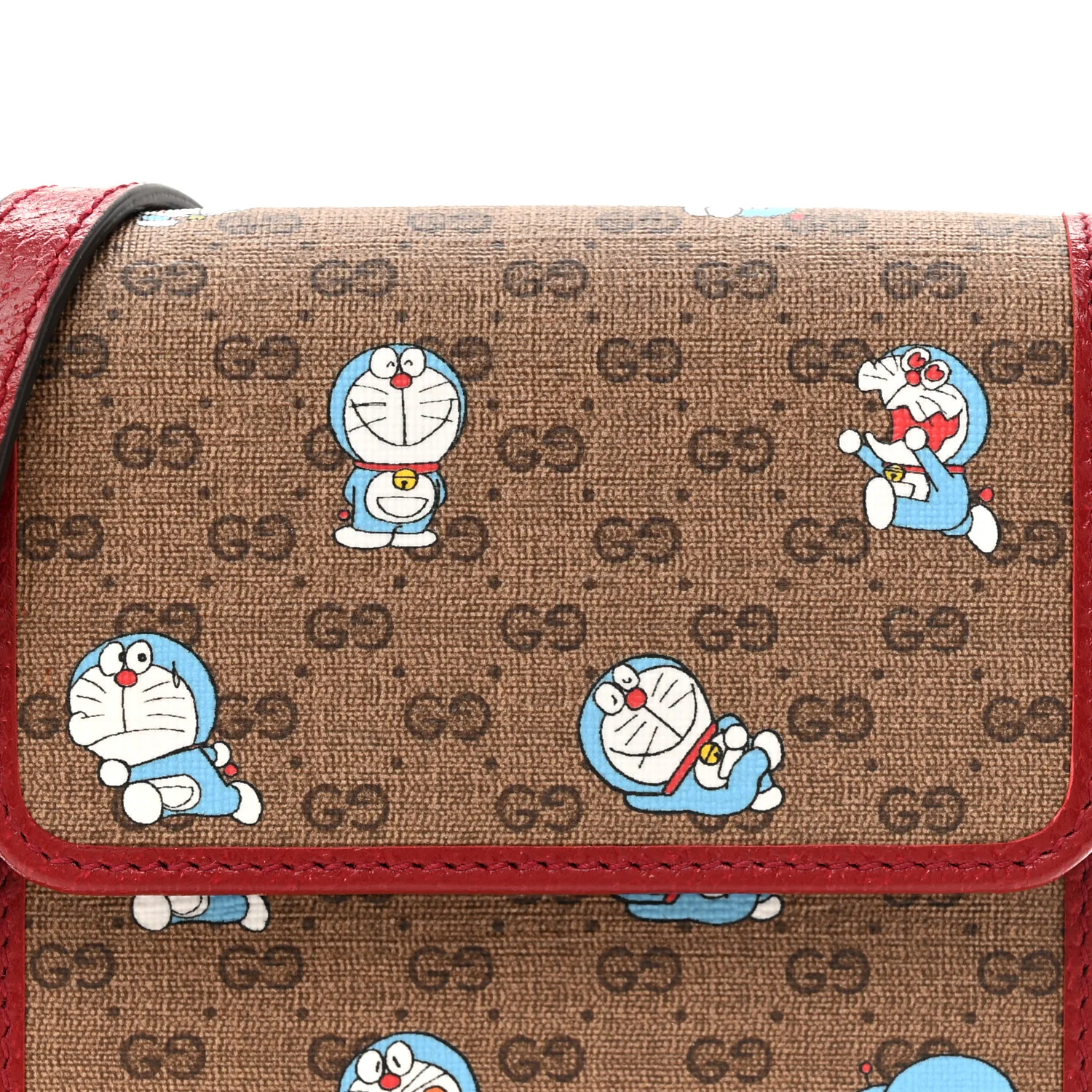 X DORAEMON Mini Vintage GG Supreme Monogram Mini Crossbody Bag Beige Cherry Red - Top Club