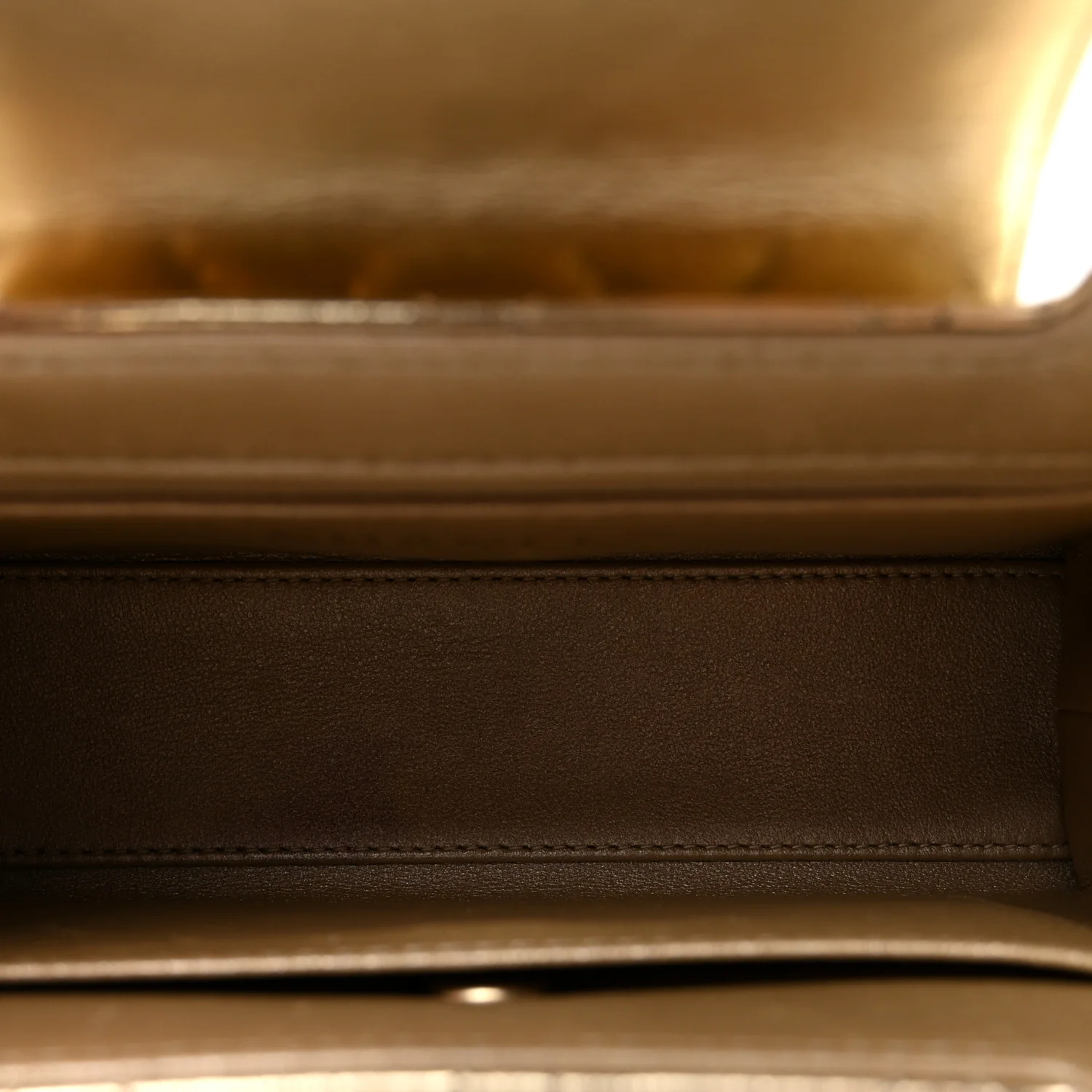 Metallic Shiny Aged Calfskin Quilted Nano Kelly Shopper Gold - Top Club