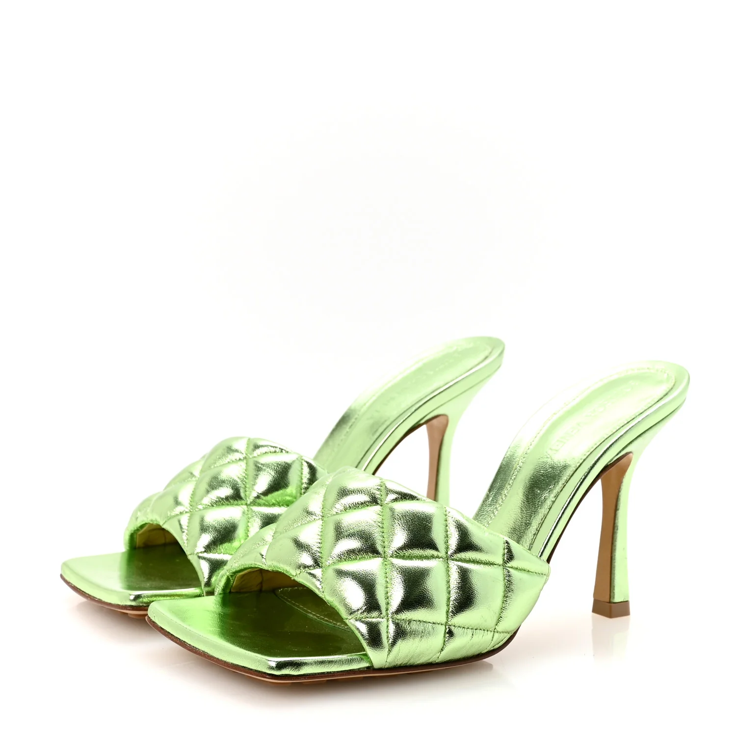 Metallic Nappa Reflection Matelasse Padded Mule Sandals 37 Pistachio - Top Club