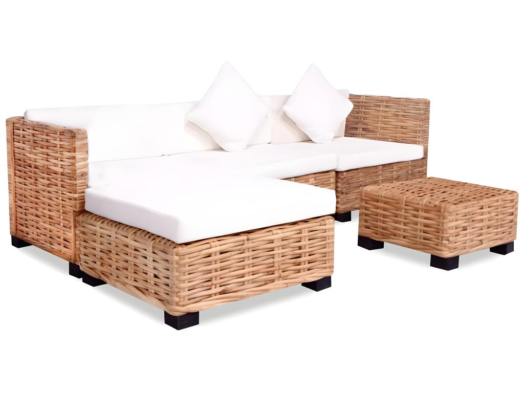Conjunto de sofás 14 piezas ratán natural