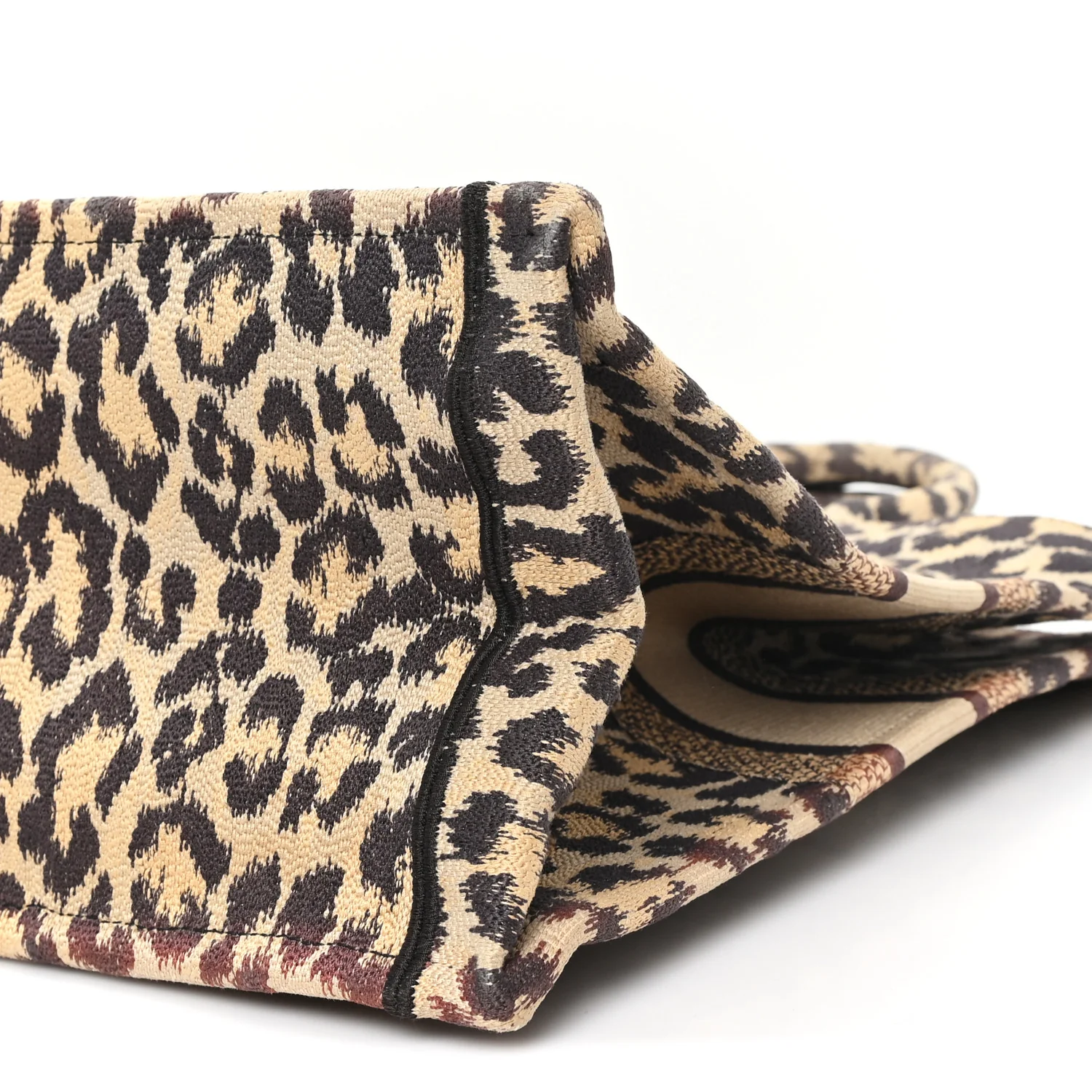 Canvas Mizza Embroidered Large Leopard Book Tote Beige - Top Club