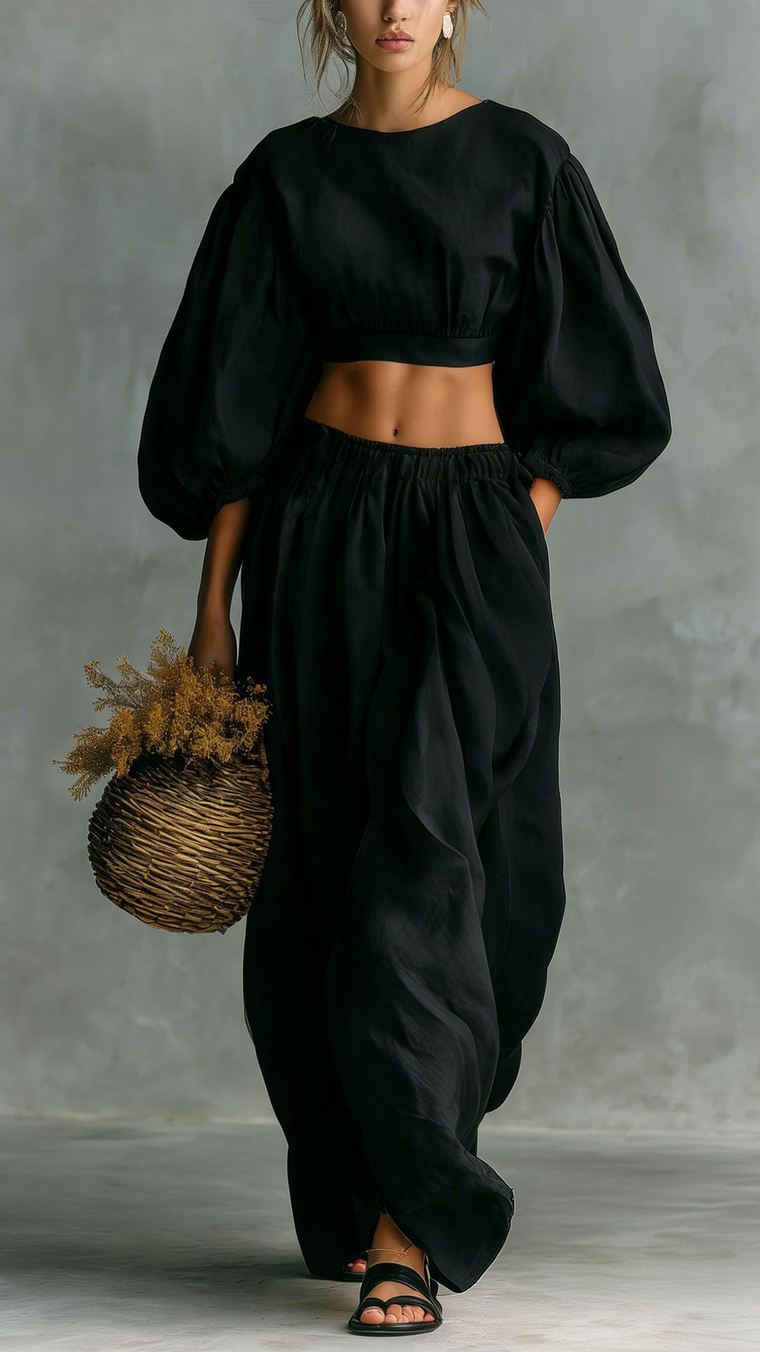 Women's Puff-Sleeve, Waist-Cinching, Wide-Leg Two-Piece Set - Nordfashionstorm - Women's Clothing, Fashion for You - Nordfashionstorm.com