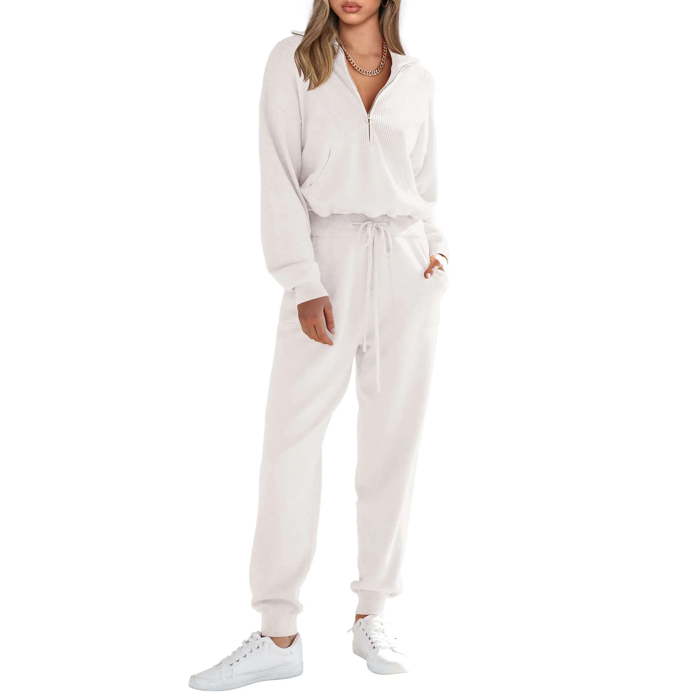 PrettyGarden Women's 2-Piece Sweater Set Pullover Zip Up Sweatshirt Jogger Sweatpants Tracksuit Casual Outfit