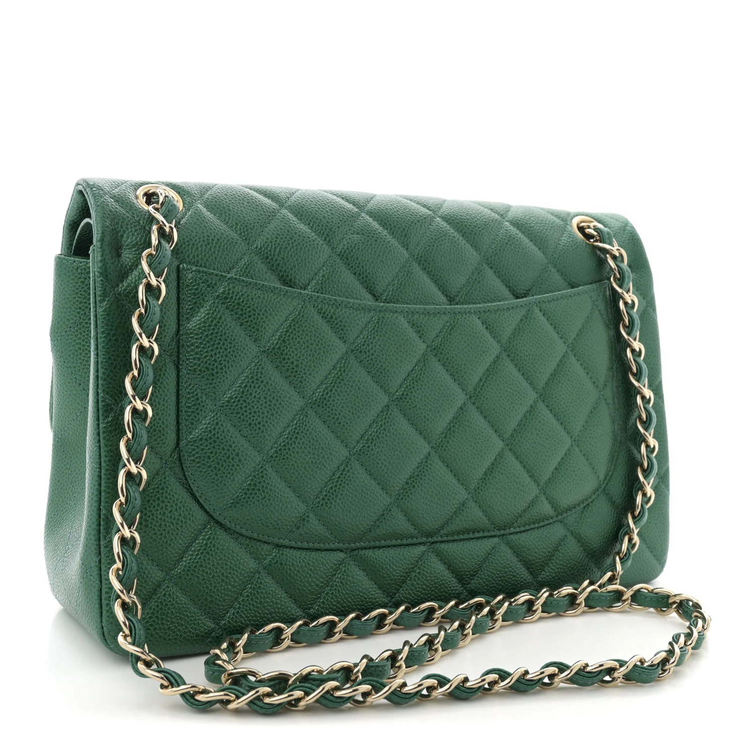 Metallic Caviar Quilted Jumbo Double Flap Green - Top Club