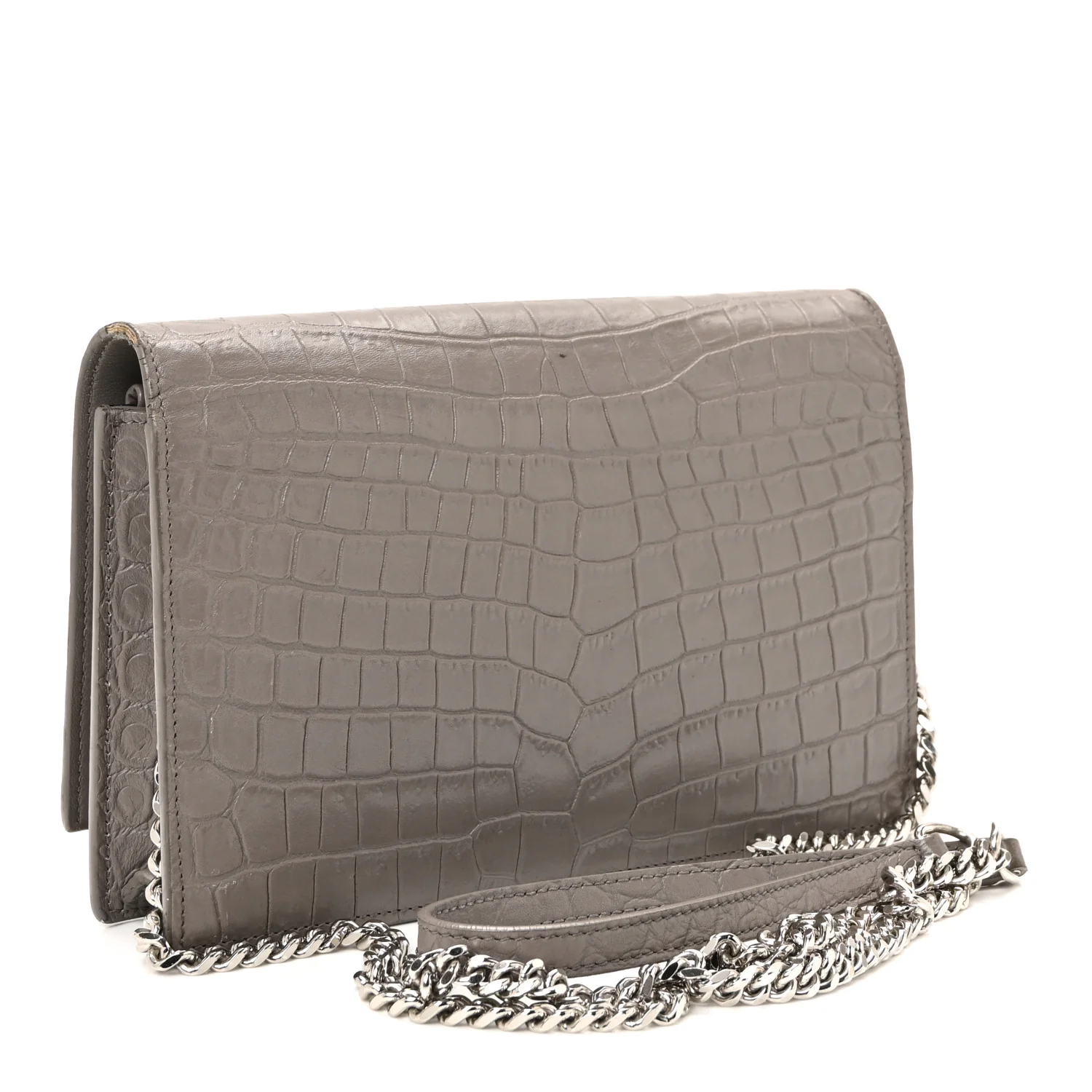 Calfskin Crocodile Embossed Kate Monogram Tassel Chain Wallet Fog - Top Club