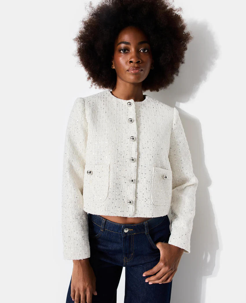 Pimkie Veste en tweed col rond avec sequins