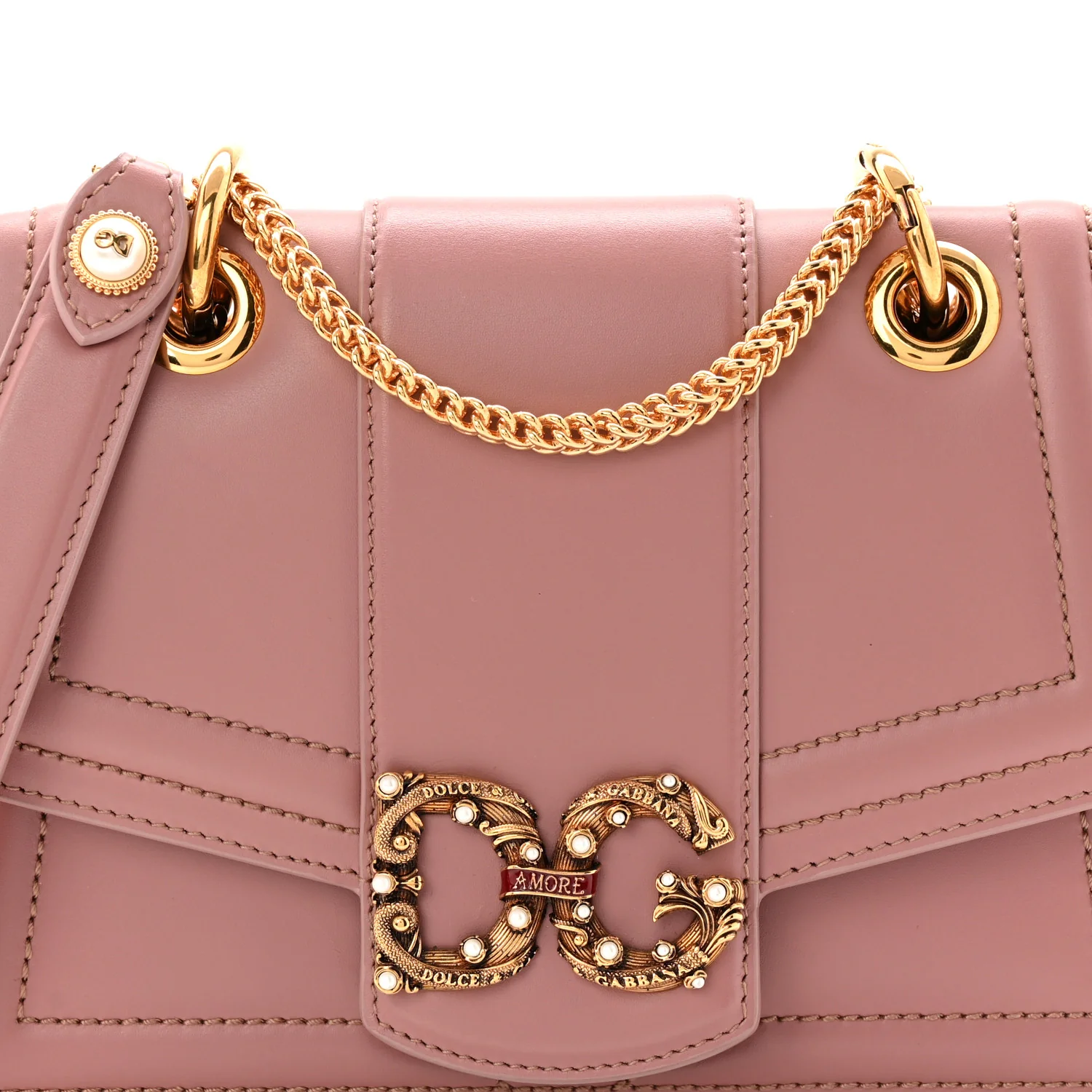 DOLCE GABBANA Smooth Calfskin Small DG Amore Envelope Bag Pink - Top Club