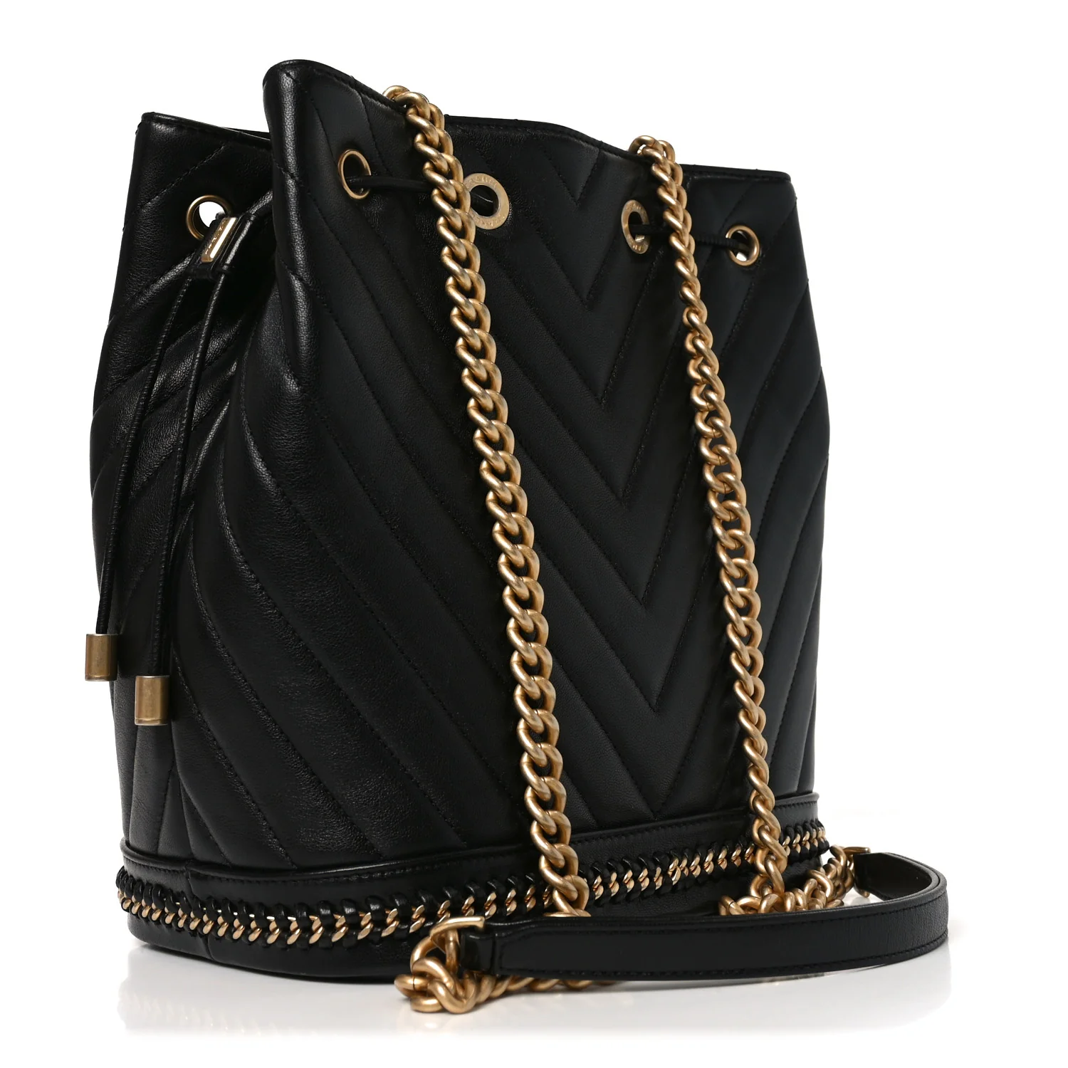 Sheepskin Chevron Quilted Drawstring Bag Black - Top Club